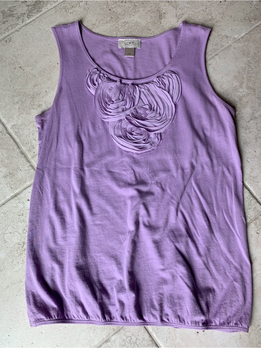 LOFT Lavender Scoop Neck Tank with Rosette Appliqué